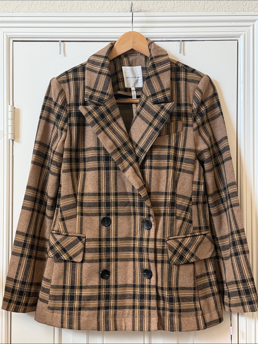 NWT Avec Les Filles Anthropologie Plaid Blazer Jacket Small Double Breasted
